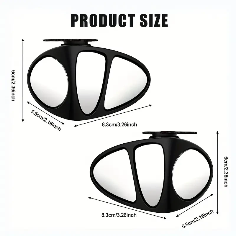 2pcs 360° Wide Angle Blind Spot Mirrors - Triple View Rearview Accessories