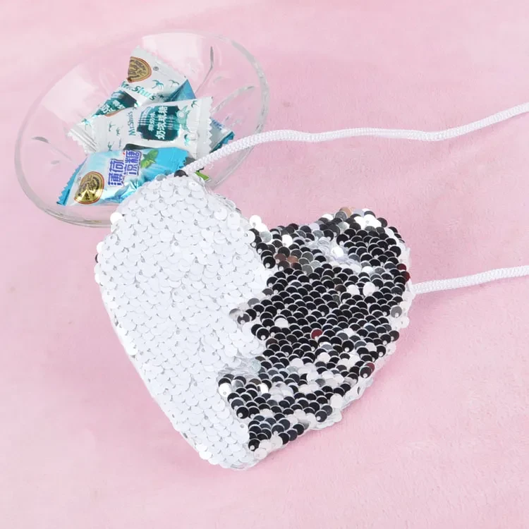 Sequined lanyard bag love children's coin purs