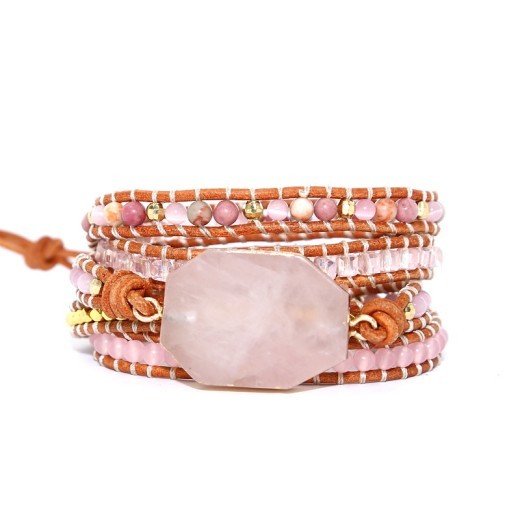 Natural Pink Spar Bracelet Beaded Natural Stone Woven