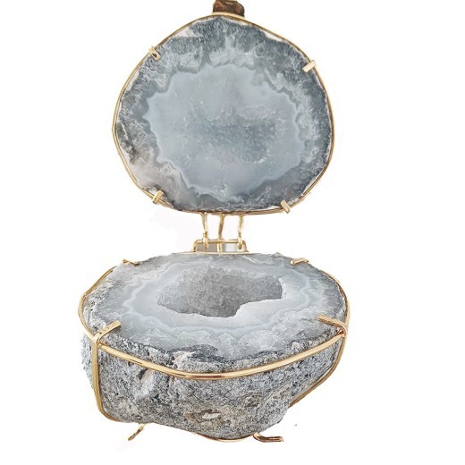 Natural Crystal Agate Geode Cornucopia Jewelry Box Ornament