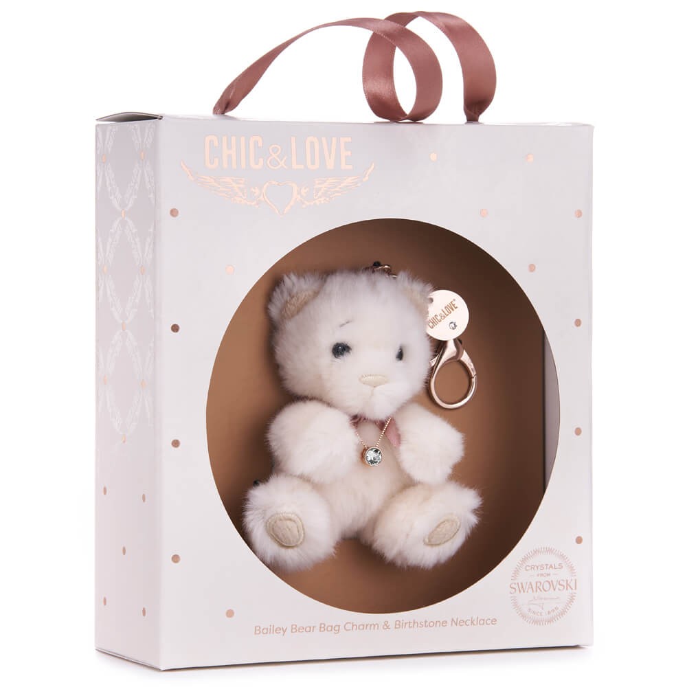 Bailey Bear Bag Charm & Birthstone Necklace - April