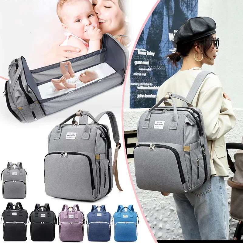 New Foldable Sleeping Mommy Bag Multifunctional Mother and Baby Bag Mom Bag Milk Bottle Backpack Diaper Backpack