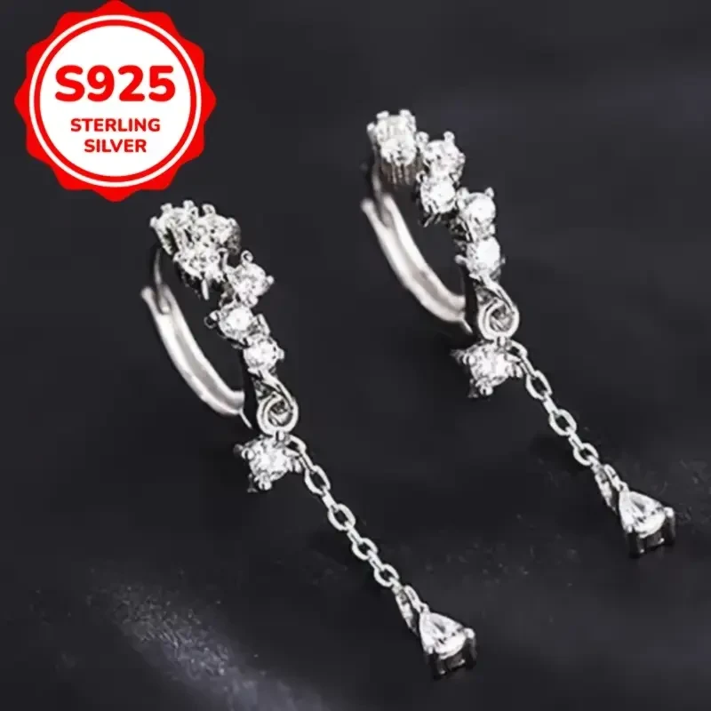 Luxury & Classic 925 Sterling Silver Tassel Drop Earrings Delicate Temperament Accessory for Daily Wear & Parties, Perfect Gift for Ladies, 1.9g